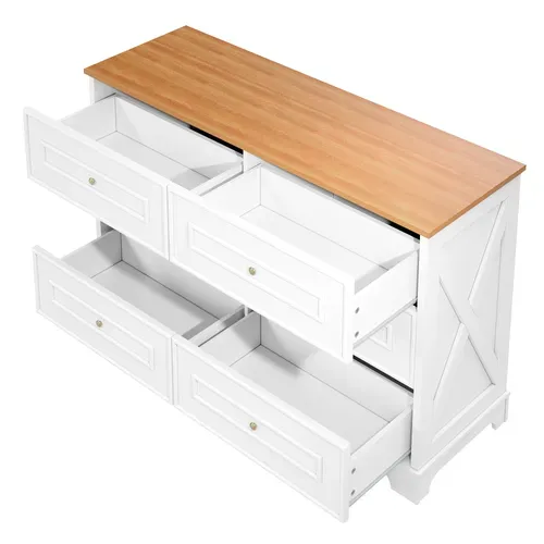 Commode 6 Tiroirs Blanc + Imitation Chêne