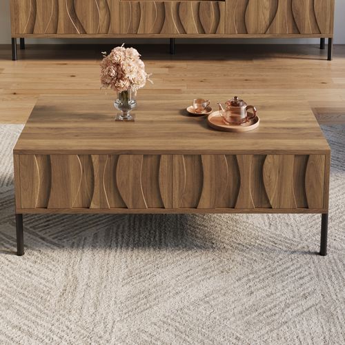 Table Basse Avec 2 Tiroirs Et Pieds En Métal Bois
