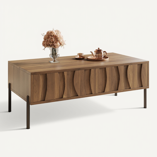 Table Basse Avec 2 Tiroirs Et Pieds En Métal Bois