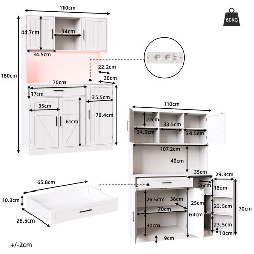 Buffet De Cuisine Avec LED, 5 Portes Et 1 Tiroir Blanc