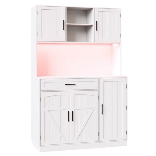 Buffet De Cuisine Avec LED, 5 Portes Et 1 Tiroir Blanc