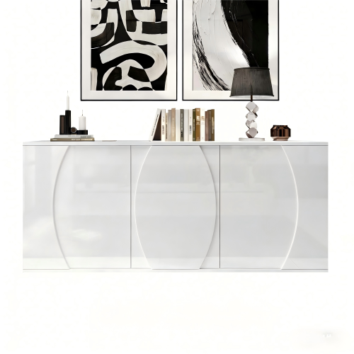 Buffet De Salon à 3 Portes-meuble De Rangement LED-laqué Brillant-en Bois -blanc