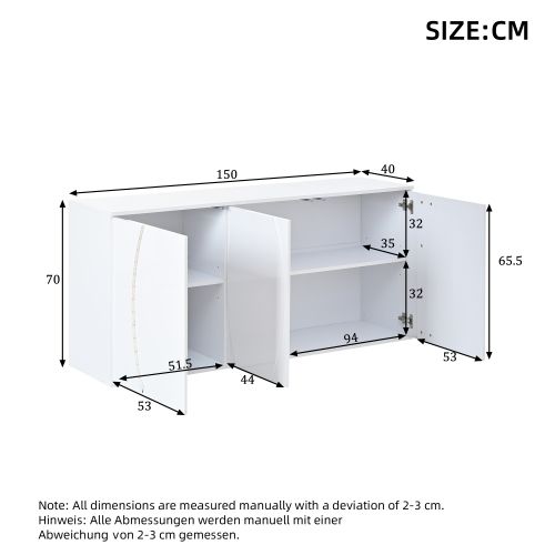 Buffet De Salon à 3 Portes-meuble De Rangement LED-laqué Brillant-en Bois -blanc
