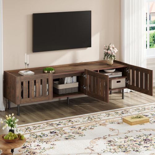 Meuble TV Bas-160 Cm-jusqu'à 65 Pouces-en Mdf-bonne Respirabilité-noyer Foncé