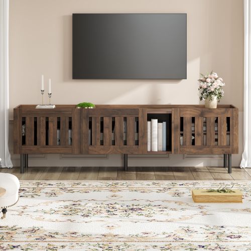 Meuble TV Bas-160 Cm-jusqu'à 65 Pouces-en Mdf-bonne Respirabilité-noyer Foncé