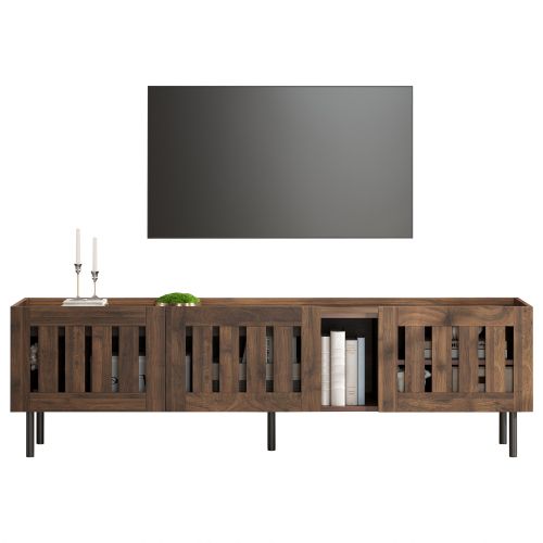 Meuble TV Bas-160 Cm-jusqu'à 65 Pouces-en Mdf-bonne Respirabilité-noyer Foncé