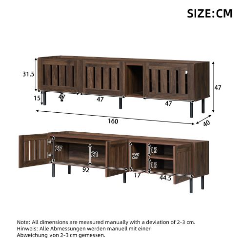 Meuble TV Bas-160 Cm-jusqu'à 65 Pouces-en Mdf-bonne Respirabilité-noyer Foncé
