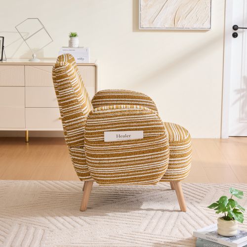 Fauteuil-fauteuil De Lecture-poche Latérale-pieds En Bois Massif-en Boucle-jaune Moutarde