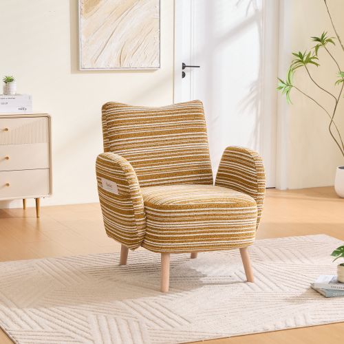 Fauteuil-fauteuil De Lecture-poche Latérale-pieds En Bois Massif-en Boucle-jaune Moutarde