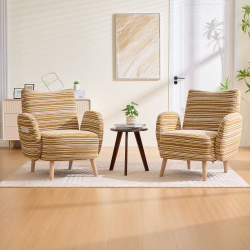 Fauteuil-fauteuil De Lecture-poche Latérale-pieds En Bois Massif-en Boucle-jaune Moutarde