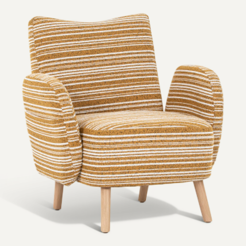 Fauteuil-fauteuil De Lecture-poche Latérale-pieds En Bois Massif-en Boucle-jaune Moutarde