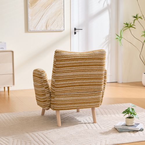 Fauteuil-fauteuil De Lecture-poche Latérale-pieds En Bois Massif-en Boucle-jaune Moutarde