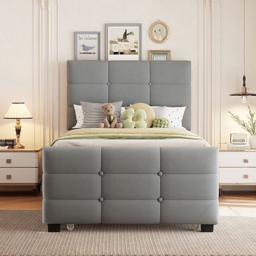 Lit Gigogne Lit Rembourré 2x 90x190 Cm, Gris