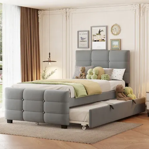 Lit Gigogne Lit Rembourré 2x 90x190 Cm, Gris