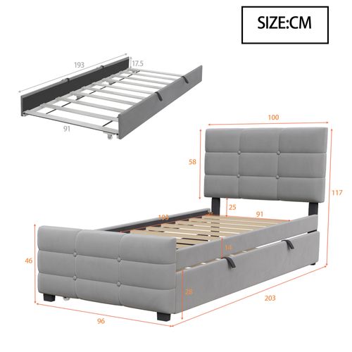 Lit Gigogne Lit Rembourré 2x 90x190 Cm, Gris