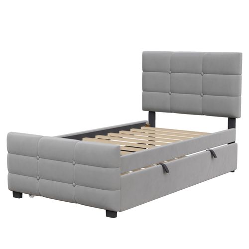 Lit Gigogne Lit Rembourré 2x 90x190 Cm, Gris