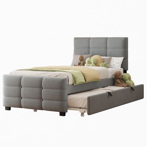 Lit Gigogne Lit Rembourré 2x 90x190 Cm, Gris