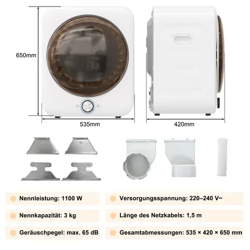 Mini Sèche-linge à Évacuation 3 Kg – Compact Et Pratique Blanc