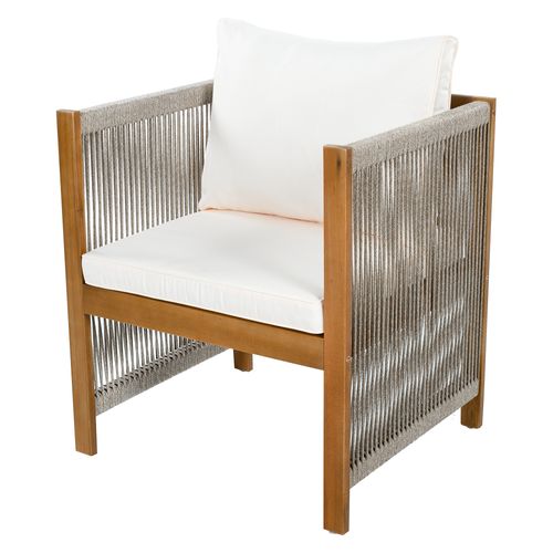 Salon De Jardin 7 Places Avec 1 Canapé, 2 Fauteuils, 2 Tabourets Et 1 Table Beige + Bois