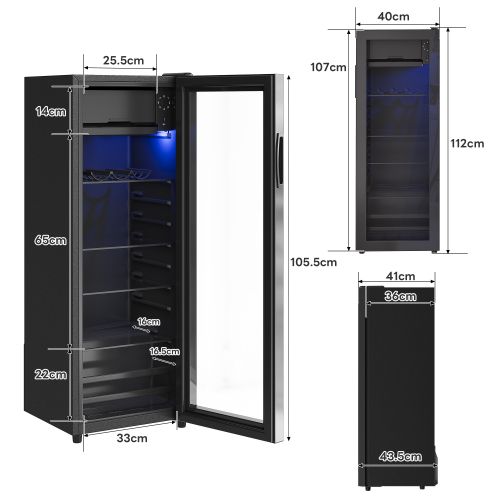 Réfrigérateur 128l Silencieux-mini Bar 2 Zones-94 Canettes(330ml)-classe E-noir