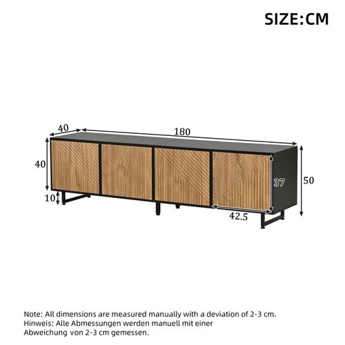 Meuble TV L.180cm Avec 4 Portes Noir + Bois