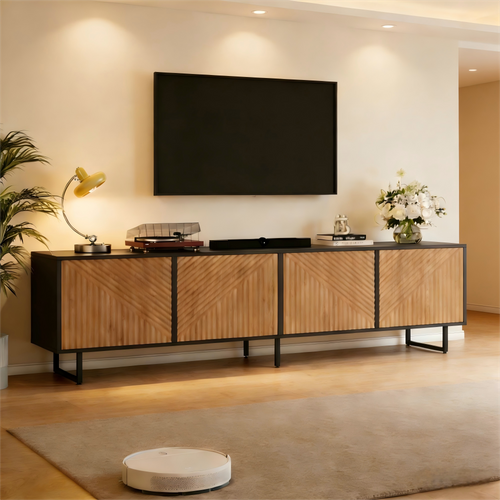 Meuble TV L.180cm Avec 4 Portes Noir + Bois