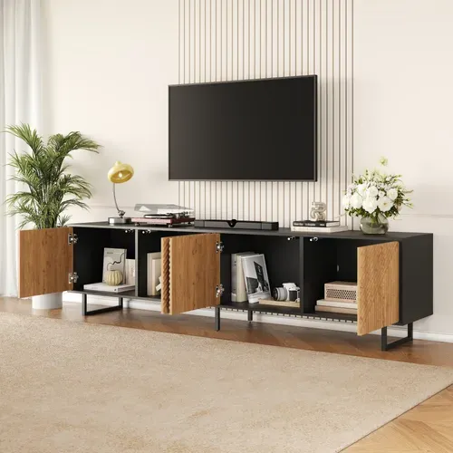 Meuble TV L.180cm Avec 4 Portes Noir + Bois