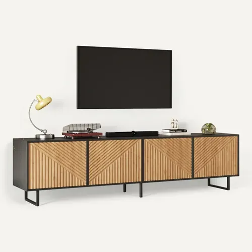 Meuble TV L.180cm Avec 4 Portes Noir + Bois