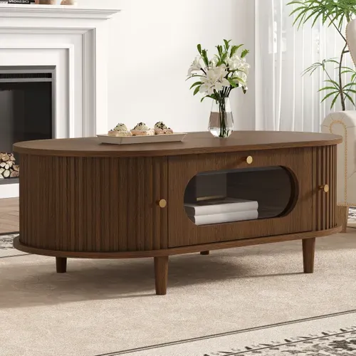 Table Basse 100 X 50 X 36 Cm Avec 2 Portes Et 1 Tiroir Marron