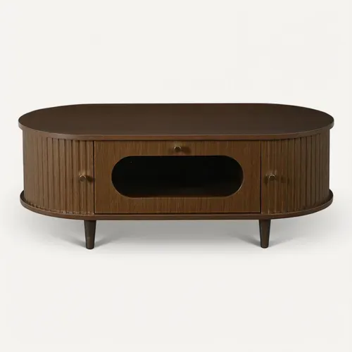 Table Basse 100 X 50 X 36 Cm Avec 2 Portes Et 1 Tiroir Marron