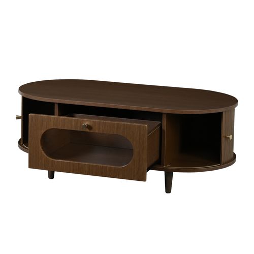 Table Basse 100 X 50 X 36 Cm Avec 2 Portes Et 1 Tiroir Marron