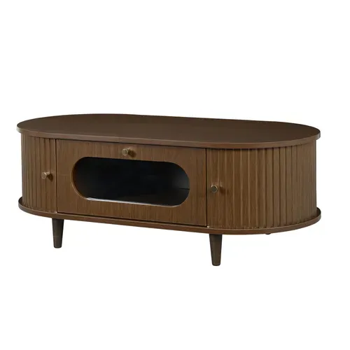 Table Basse 100 X 50 X 36 Cm Avec 2 Portes Et 1 Tiroir Marron