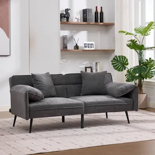 Canapé Convertible 2 Places Avec Dossier Réglable 3 Positions 100-180°, Gris