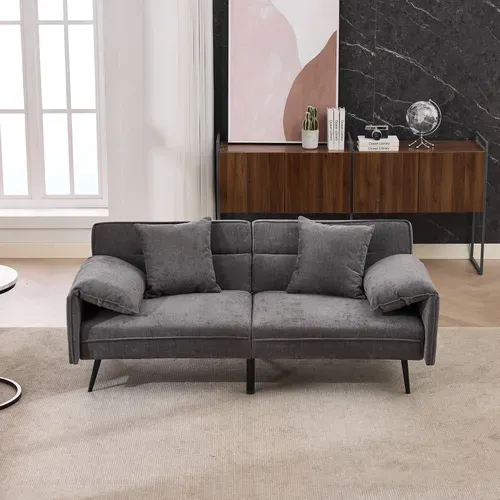 Canapé Convertible 2 Places Avec Dossier Réglable 3 Positions 100-180°, Gris