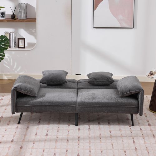 Canapé Convertible 2 Places Avec Dossier Réglable 3 Positions 100-180°, Gris