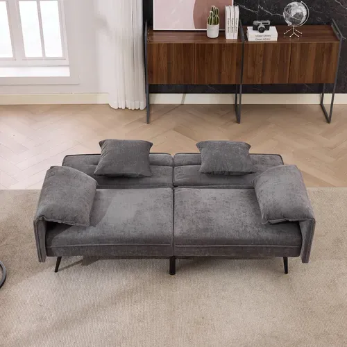 Canapé Convertible 2 Places Avec Dossier Réglable 3 Positions 100-180°, Gris