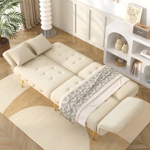 Canapé Convertible 2 Places Avec Dossier Et Accoudoirs Réglables,beige