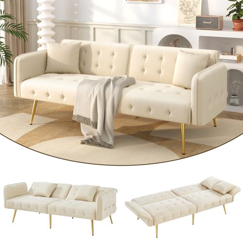 Canapé Convertible 2 Places Avec Dossier Et Accoudoirs Réglables,beige