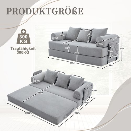 Canapé Modulable 3 Places Avec Poches Latérales Et 3 Coussins, Gris Clair