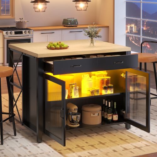 Îlot De Cuisine Mobile-desserte De Cuisine-chariot-plan De Travail-led-noir
