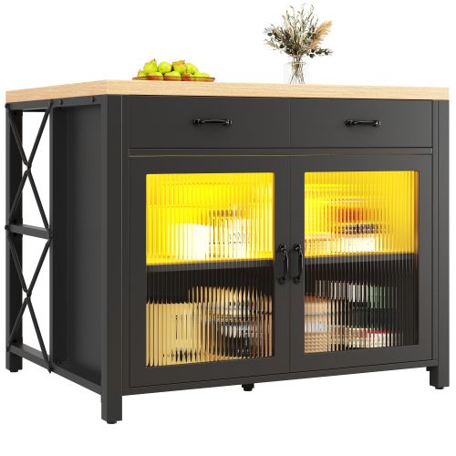 Îlot De Cuisine Mobile-desserte De Cuisine-chariot-plan De Travail-led-noir