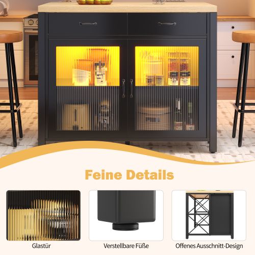 Îlot De Cuisine Mobile-desserte De Cuisine-chariot-plan De Travail-led-noir