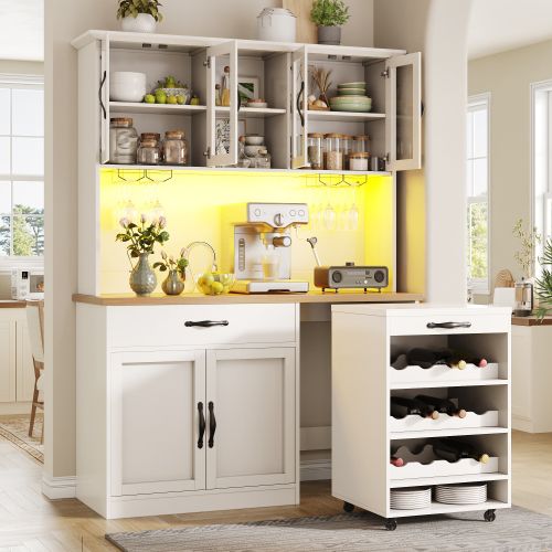 Meuble De Cuisine-avec Casier à Verres Et à Bouteilles-avec Chariot à Roulettes-led-usb-blanc