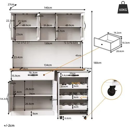Meuble De Cuisine-avec Casier à Verres Et à Bouteilles-avec Chariot à Roulettes-led-usb-blanc