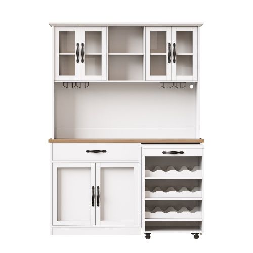 Meuble De Cuisine-avec Casier à Verres Et à Bouteilles-avec Chariot à Roulettes-led-usb-blanc