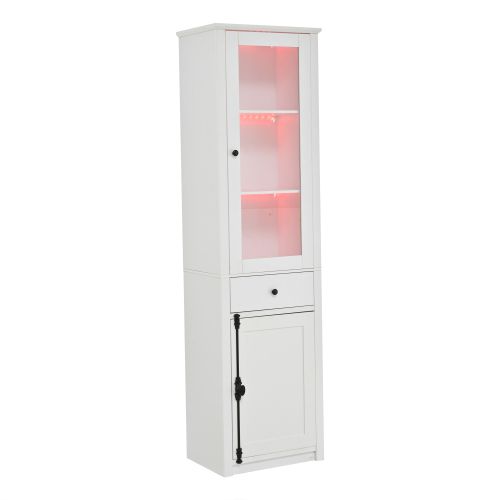Vitrine LED-armoire Haute à 2 Portes-avec Un Tiroir-en Verre-blanc