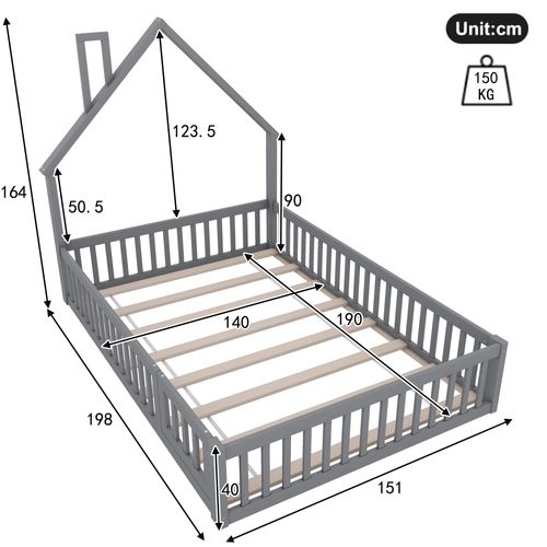 Lit Cabane Enfant 140 X 190 Cm En Bois Gris Avec Barrières De Sécurité – Design Maison
