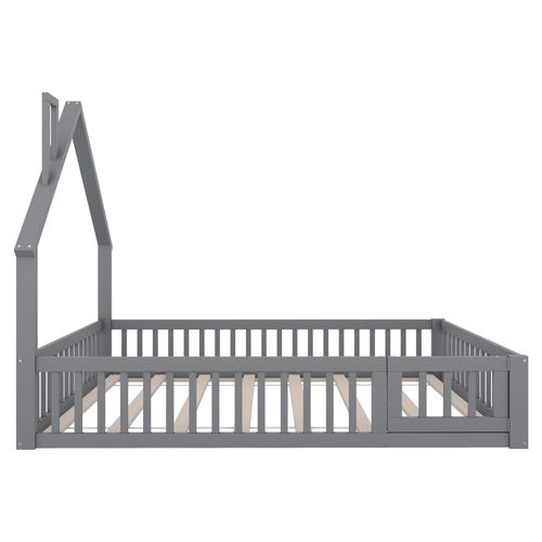 Lit Cabane Enfant 140 X 190 Cm En Bois Gris Avec Barrières De Sécurité – Design Maison