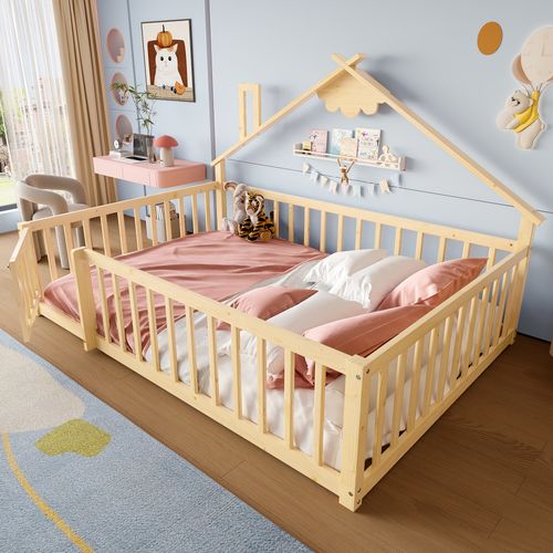 Lit Cabane Enfant 140 X 190 Cm En Bois Avec Barrières De Sécurité – Design Maison