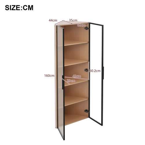 Vitrine D'angle En Verre 62x35x160cm Avec 2 Portes Et LED Imitation Chêne